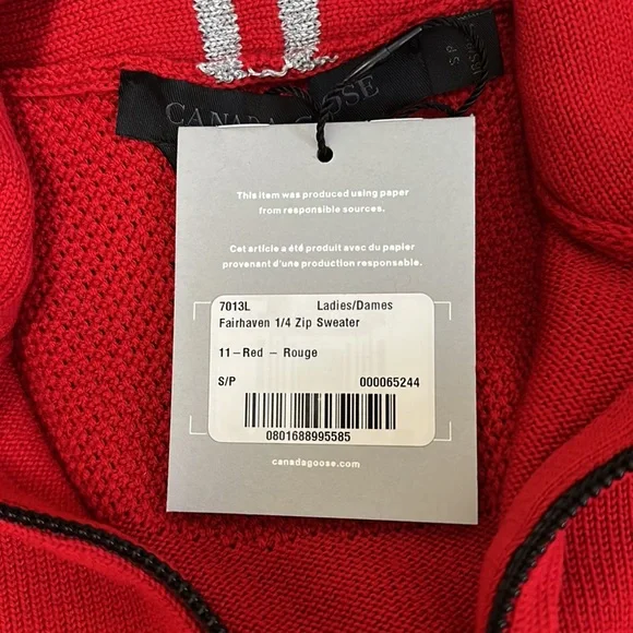 NWT - Canada Goose Fairhaven ¼ Zip Sweater Size Small - Red - Picture 7 of 8
